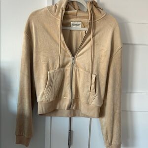 Abercrombie & Fitch velour super soft Beige Zip-Up Hoodie with kangaroo pockets